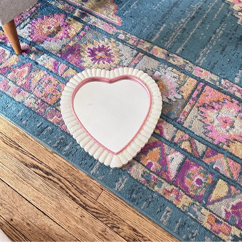 Vintage Heart-Shaped White and Pink Wall Mirror
